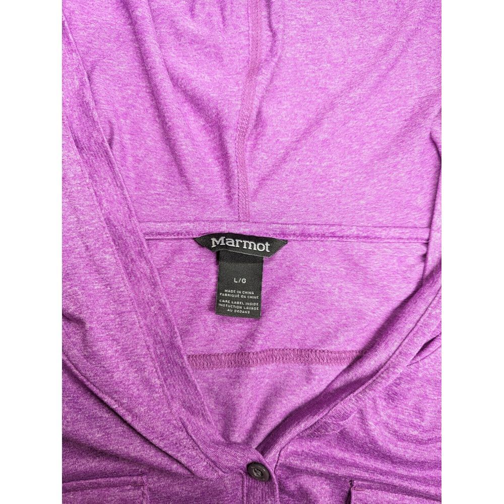 Marmot Womens Laura Hooded Button Shirt Large Purple Henley‎ Pullover Roll Tab - Picture 7 of 13